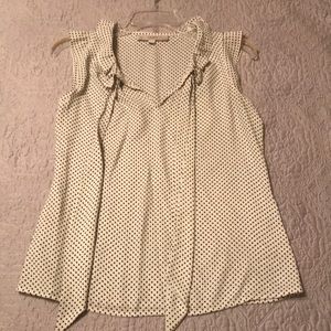 Loft white polka dot sleeveless V-neck blouse